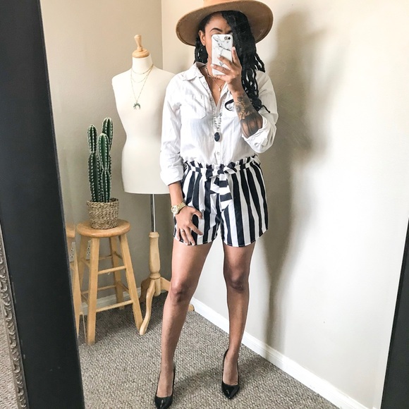 Pants - Black + White Striped Shorts Pants - Black + White Striped Shorts